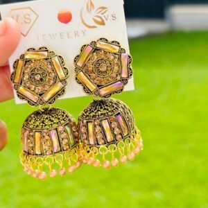 Cream Pink jhumkas