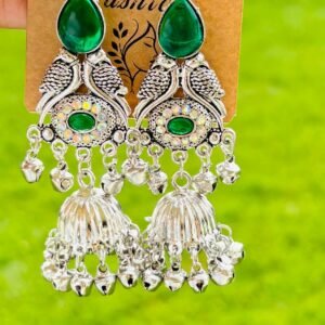 Green heavy jhumkas